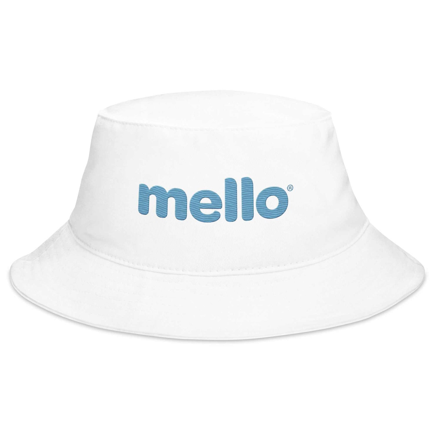 Classic Mello Bucket Hat in white with blue mello logo
