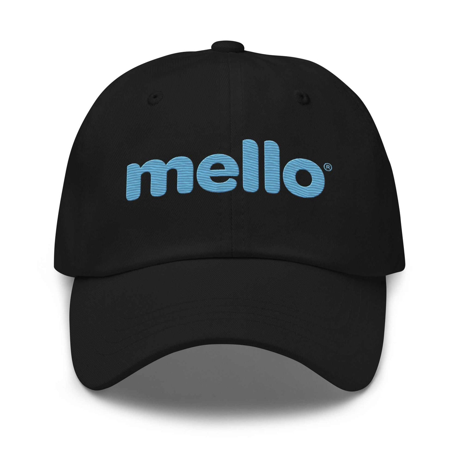 Black Mello Hat with blue logo on front