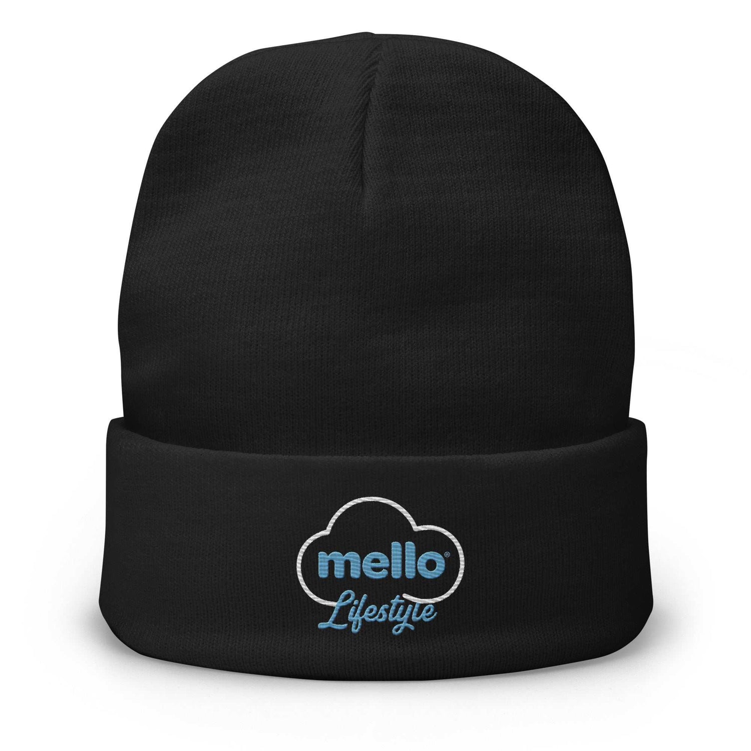 Black Mello Lifestyle beanie with embroidered logo and cuffed design