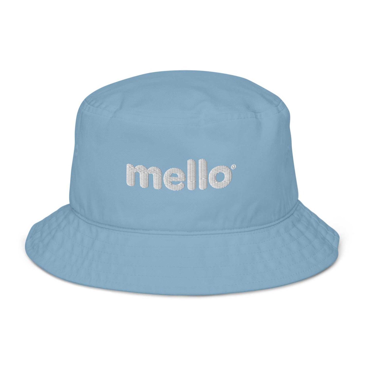Blue Mello Bucket Hat with white logo embroidery