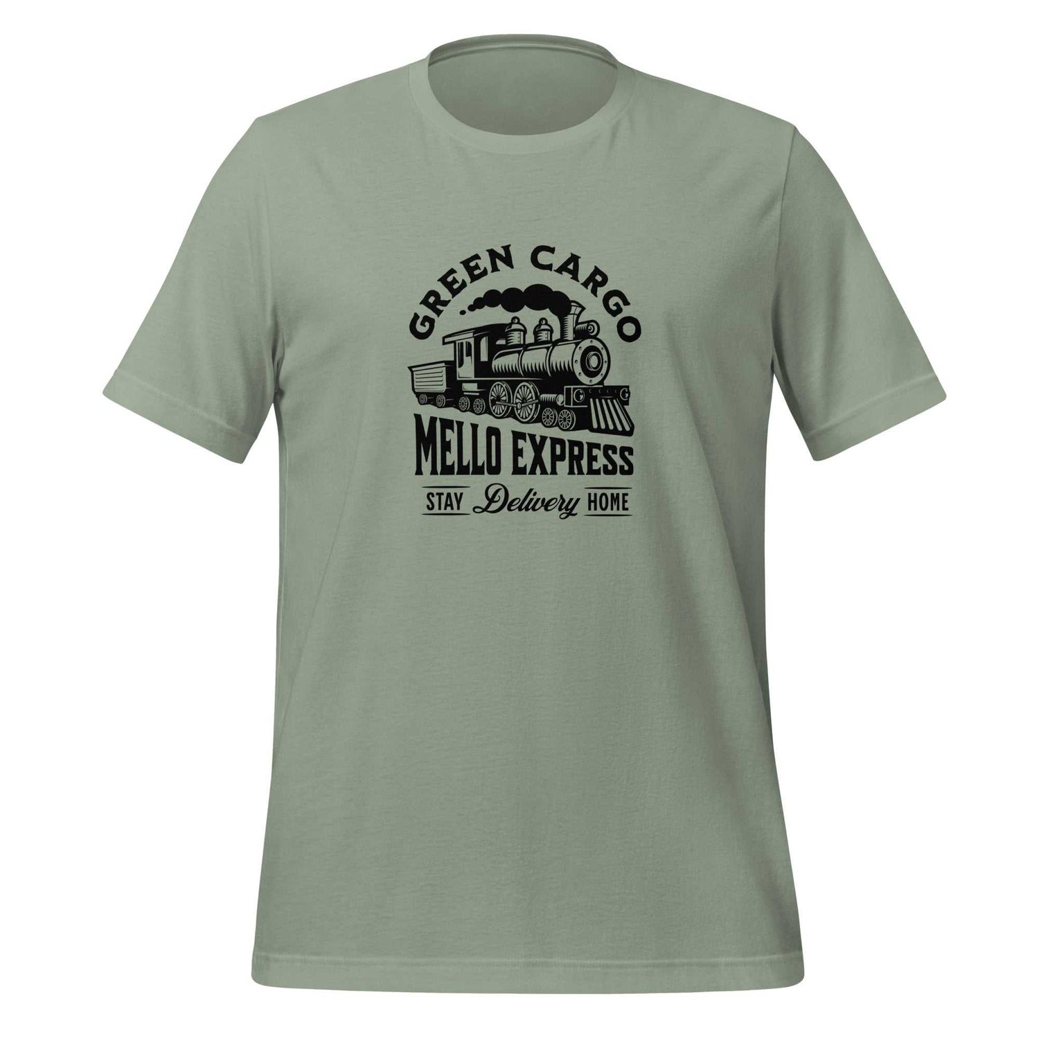 Mello Express Shirt sage green with vintage steam engine and Green Cargo print